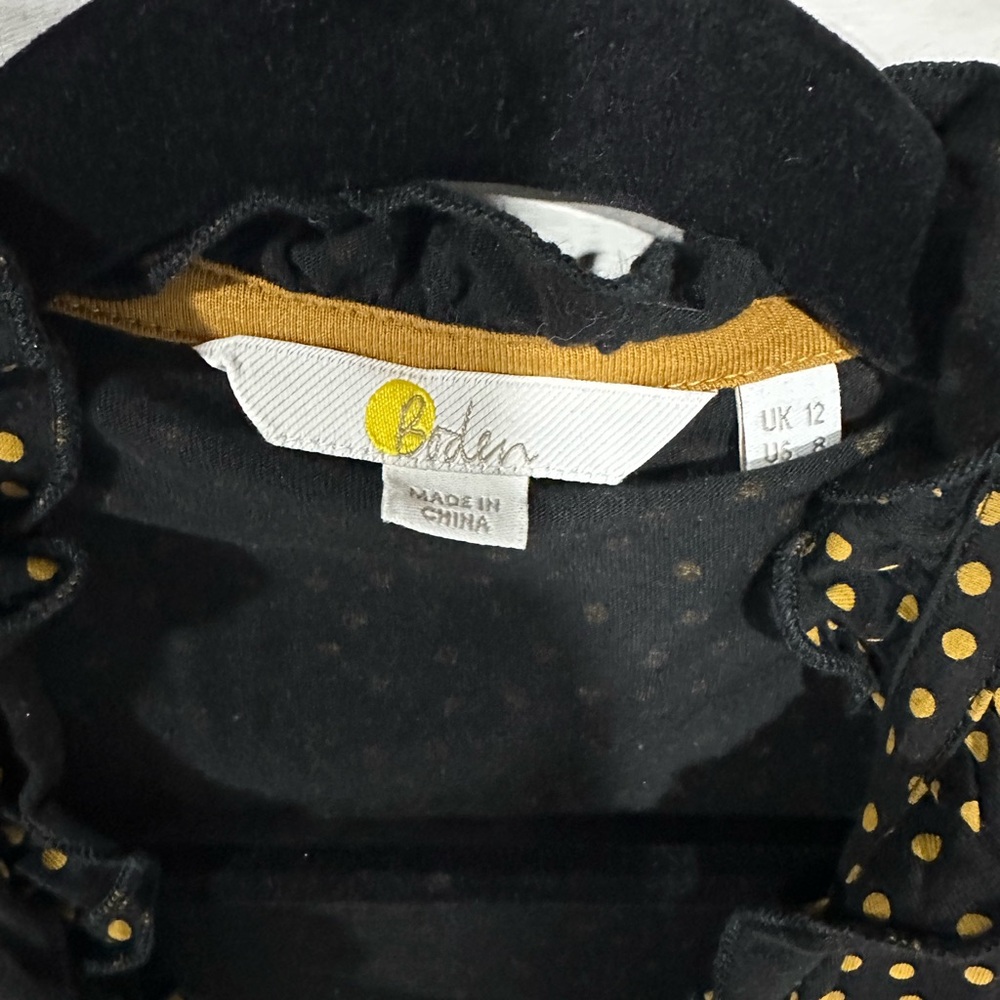 Boden Black and Yellow Polka Dot Ruffle Cardigan - Picture 3 of 3